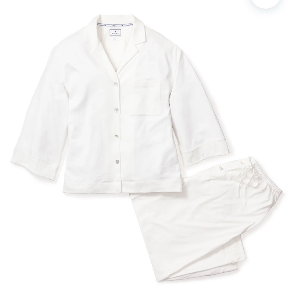 NWT Petite Plume - The Olivia Wide Leg Pima Pajama Set in White, Medium